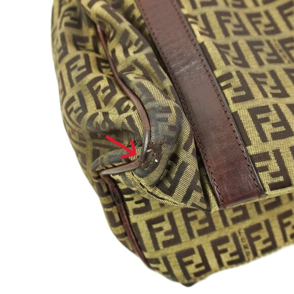 Preowned Fendi Women's Canvas Zucchino Boston Travel Bag In Beige & Brown - Picture 11 of 14